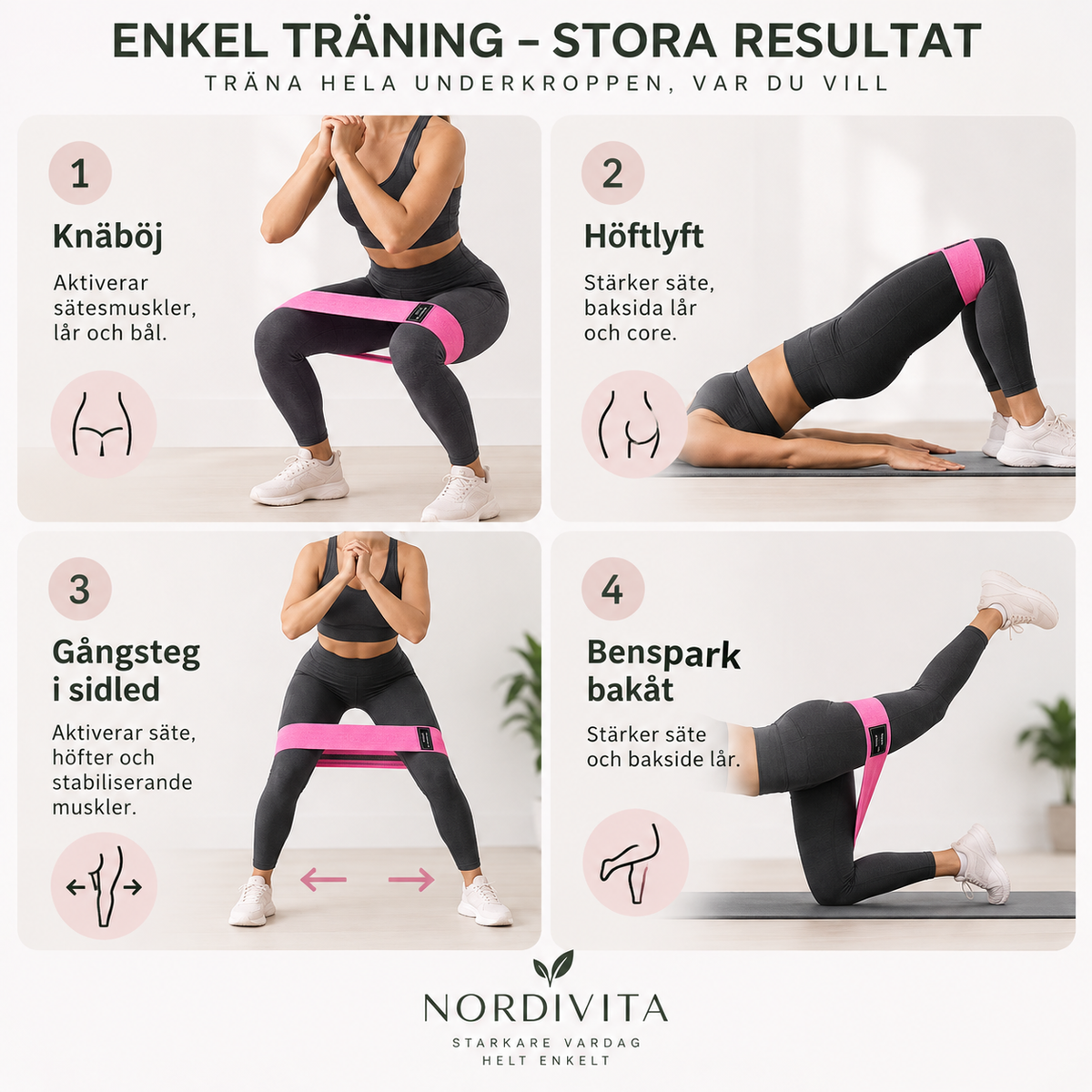Träningsband med textilyta – 3-pack halkfritt motståndsband för säte, höfter och lår