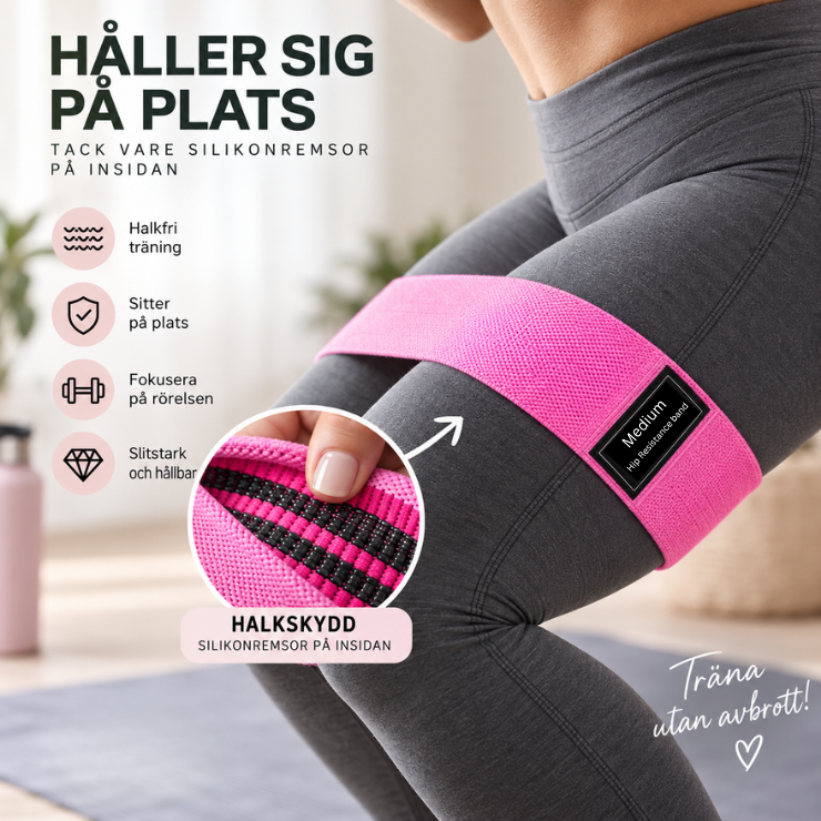 Träningsband med textilyta – 3-pack halkfritt motståndsband för säte, höfter och lår