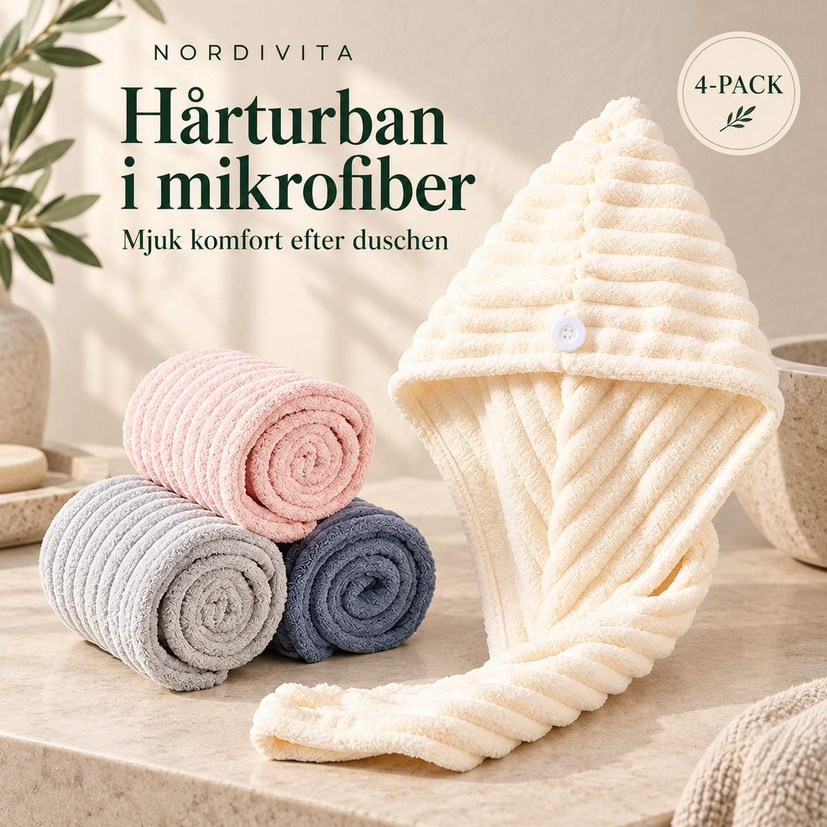 Nordivita Hårturban i mikrofiber – 3-pack